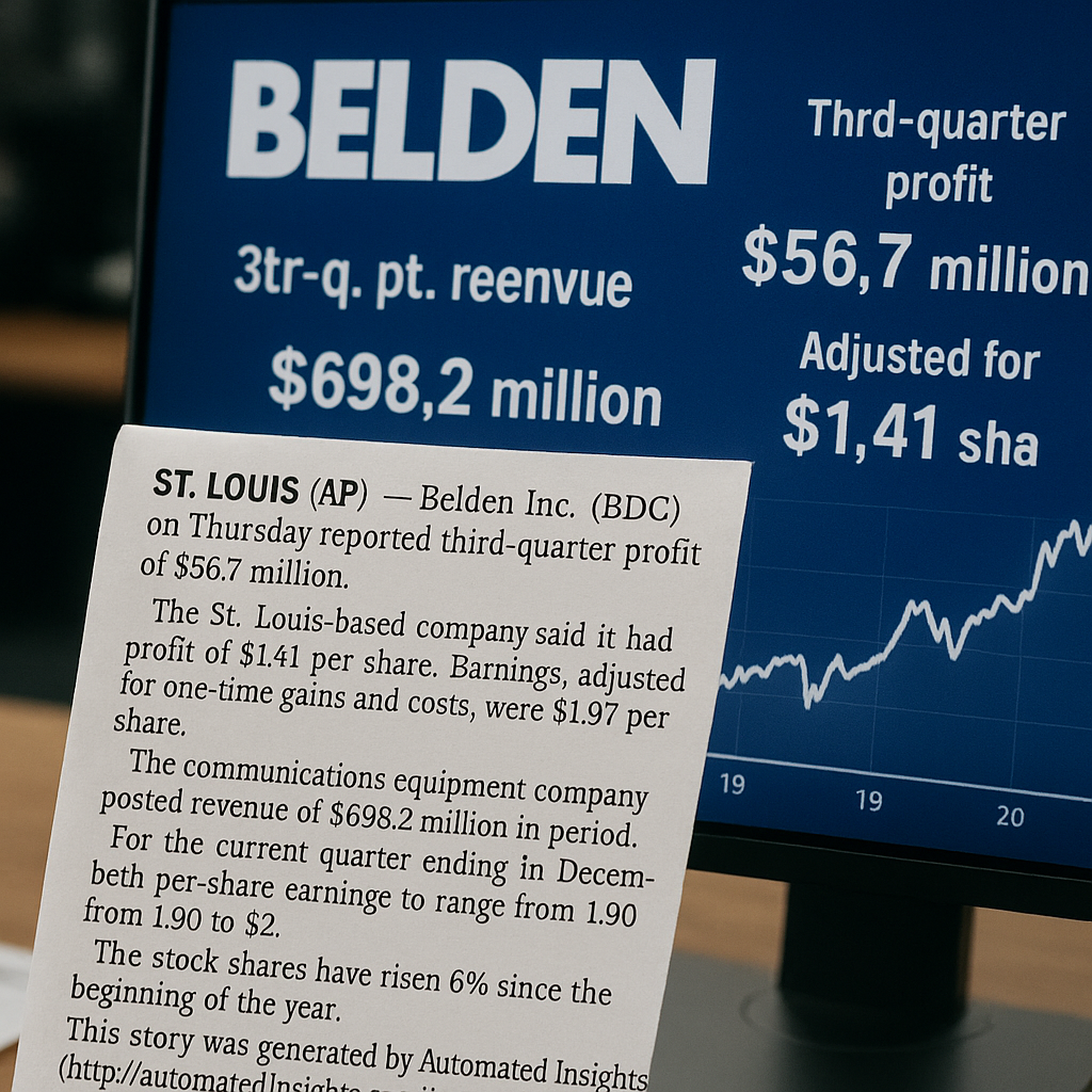Belden Reports Third Quarter Earnings