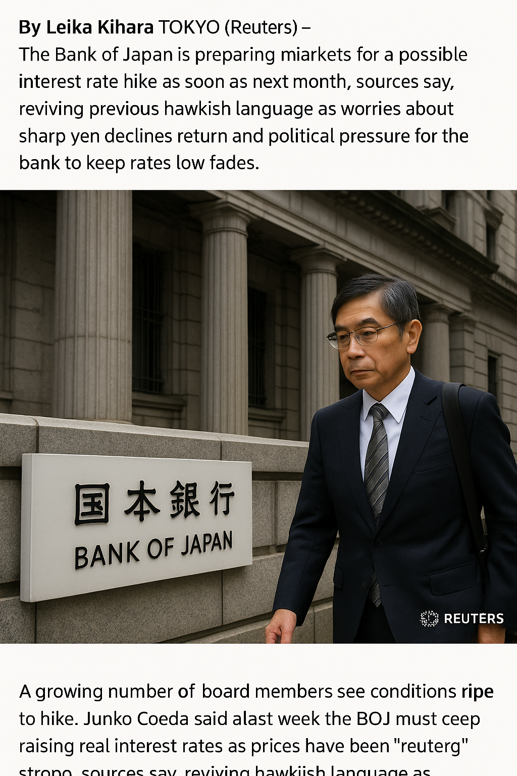Bank of Japan Signals Potential Rate Hike Amid Yen Concerns and Political Changes