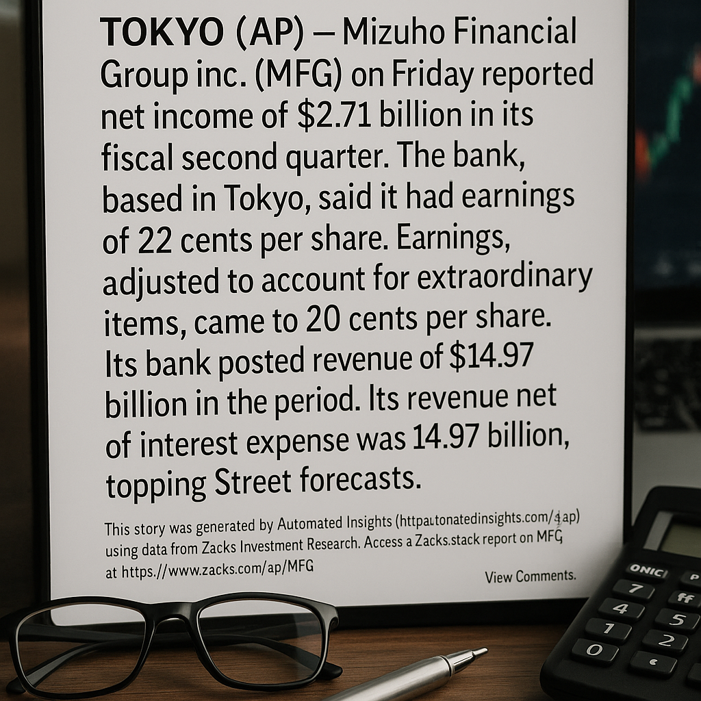 Mizuho Reports Second Quarter Earnings