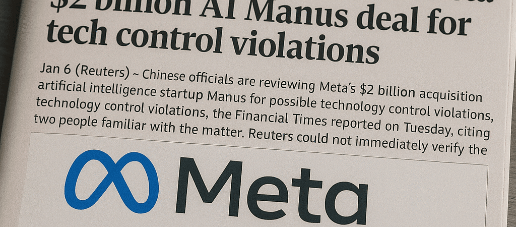 China Examines Meta’s $2 Billion Acquisition of AI Startup Manus, According to Financial Times
