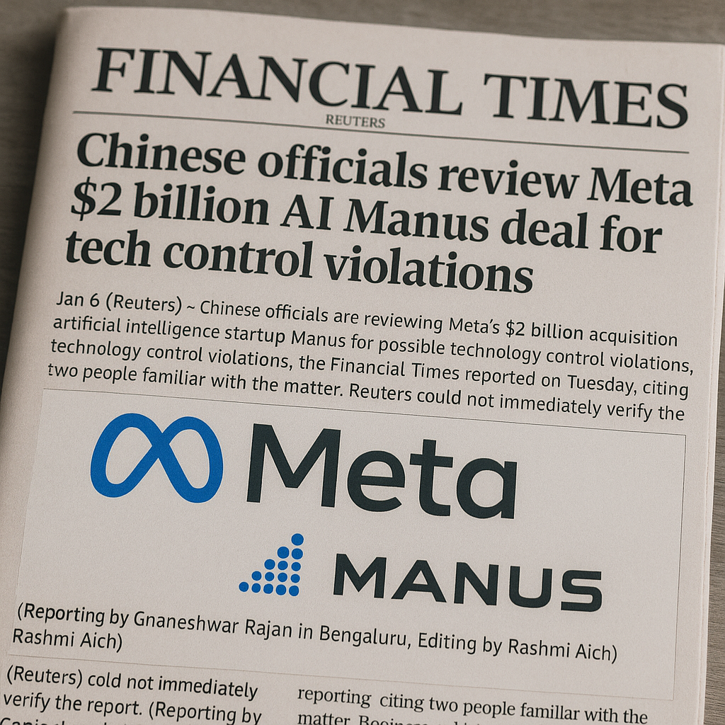 China Examines Meta’s $2 Billion Acquisition of AI Startup Manus, According to Financial Times