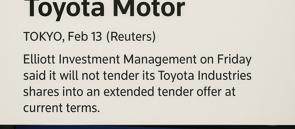 Elliott Reaffirms Resistance to Toyota Industries’ Tender Offer as Shares Reach New High