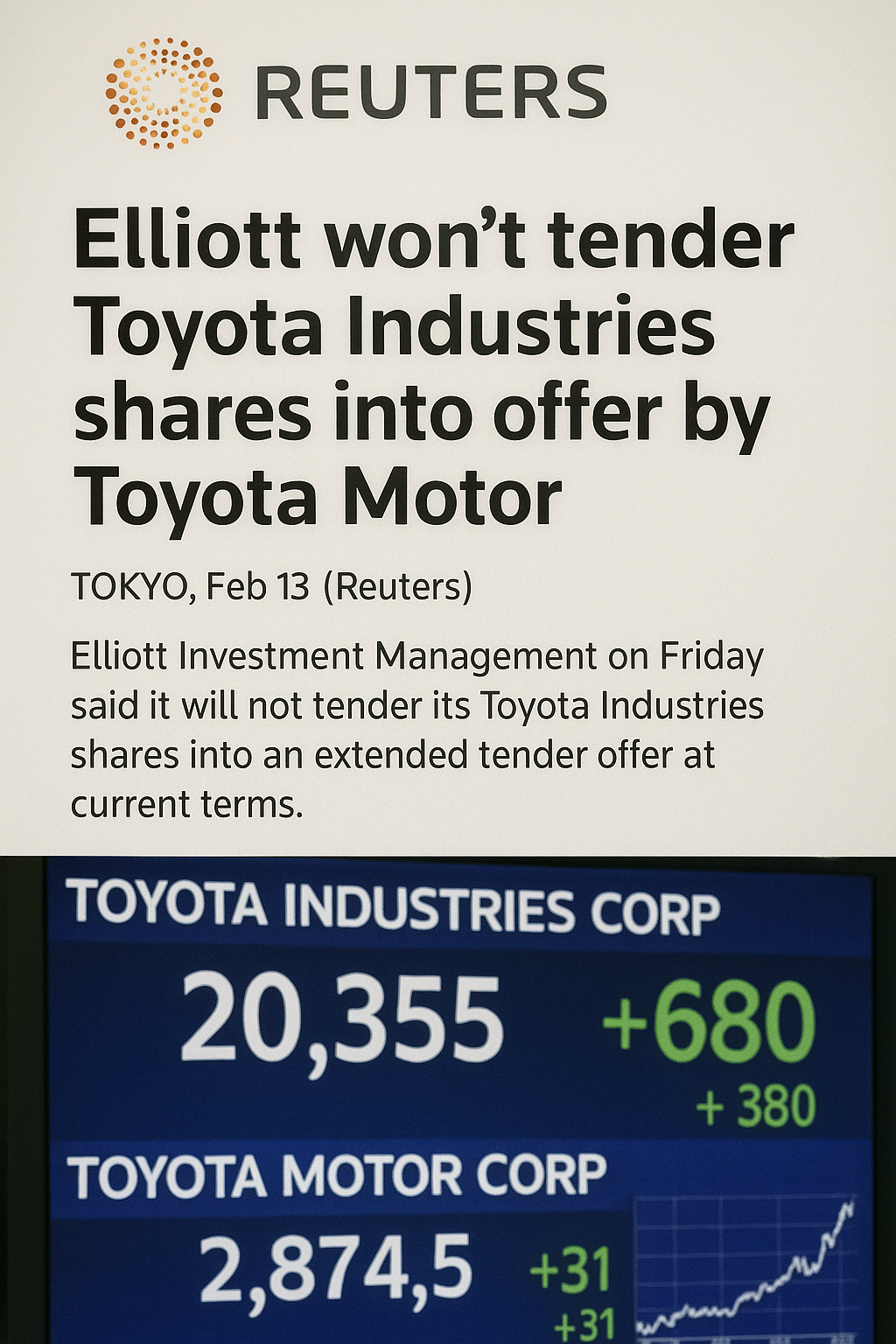 Elliott Reaffirms Resistance to Toyota Industries’ Tender Offer as Shares Reach New High
