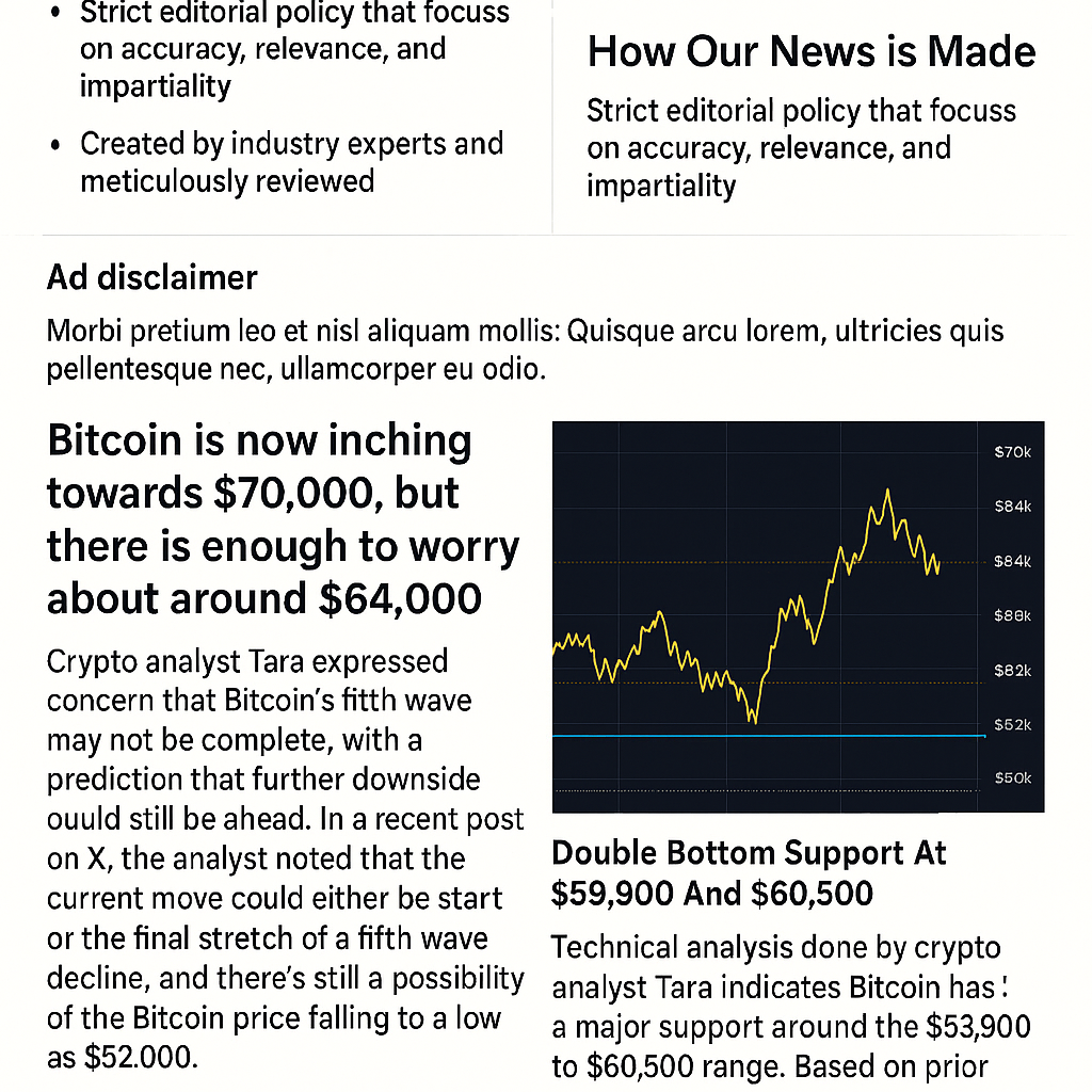 Analyst Cautions That Bitcoin’s Fifth Wave Is Not Yet Finished, Price May Still Decline to $52,000