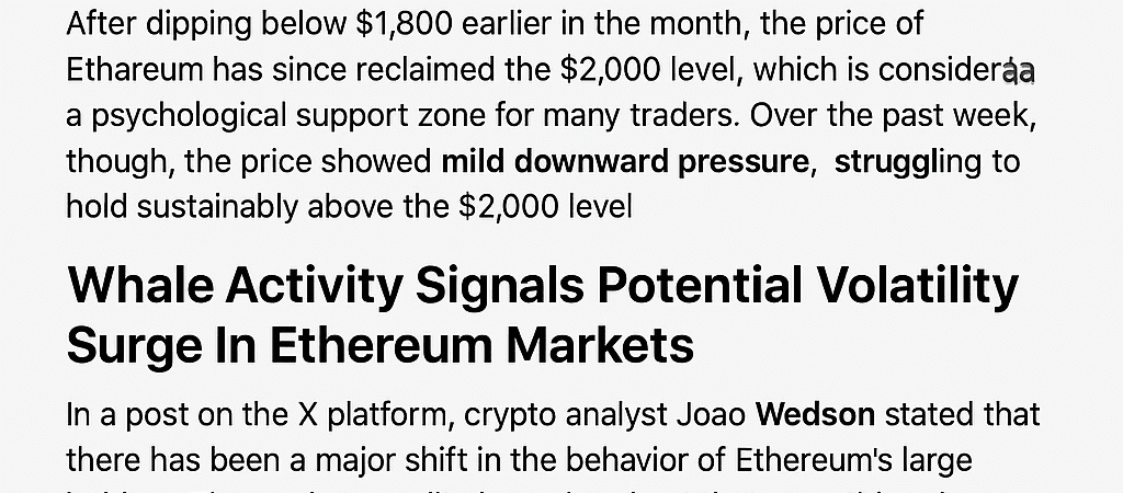 Ethereum Faces Price Pressure: Whale Activity and Derivatives Market Exits Indicate Decreased Enthusiasm